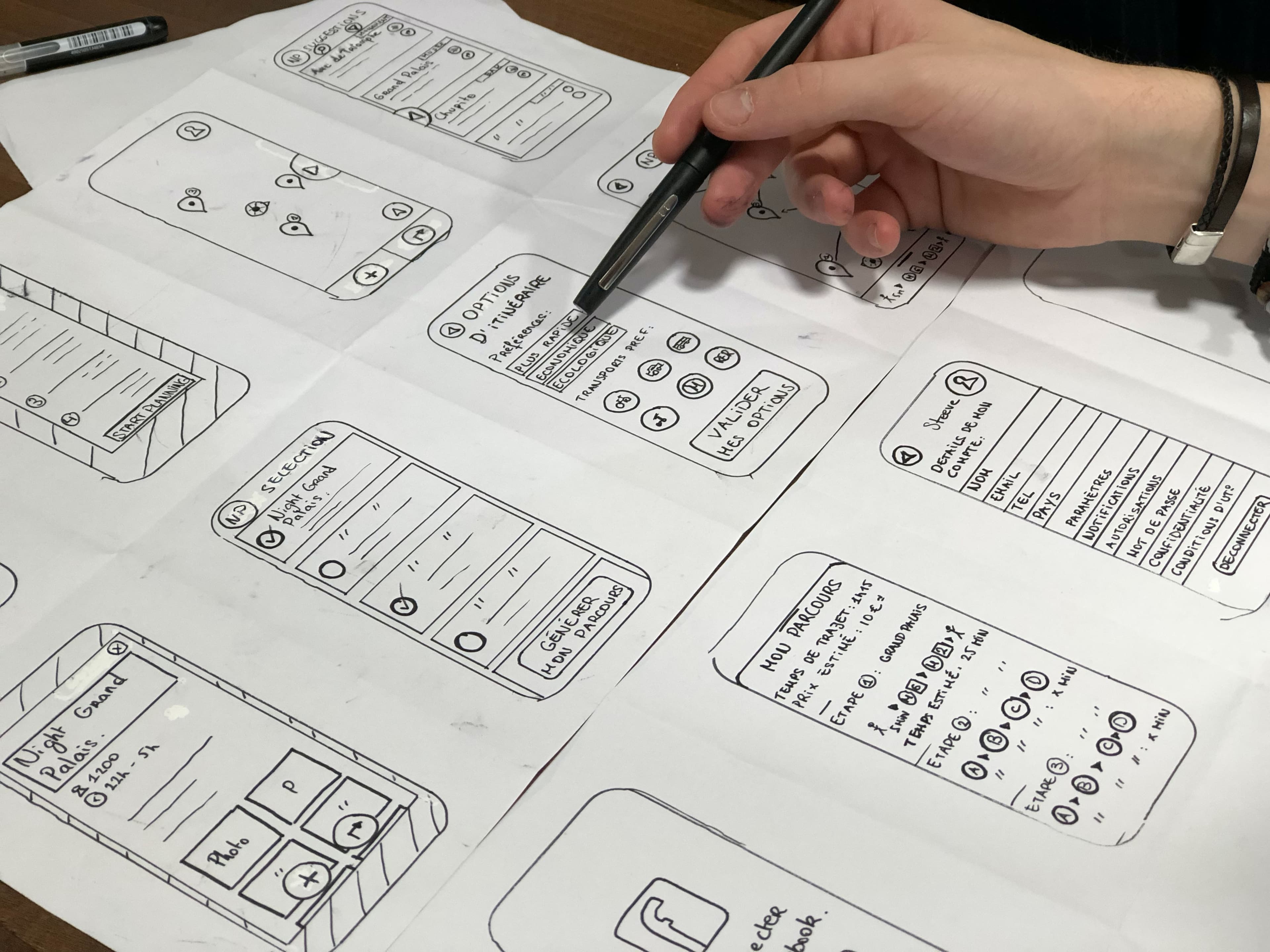 Hand drawn wireframes