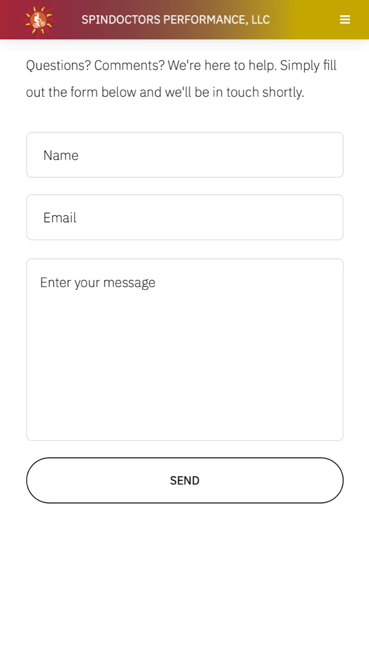 spin doctors performance website contact form on mobile device