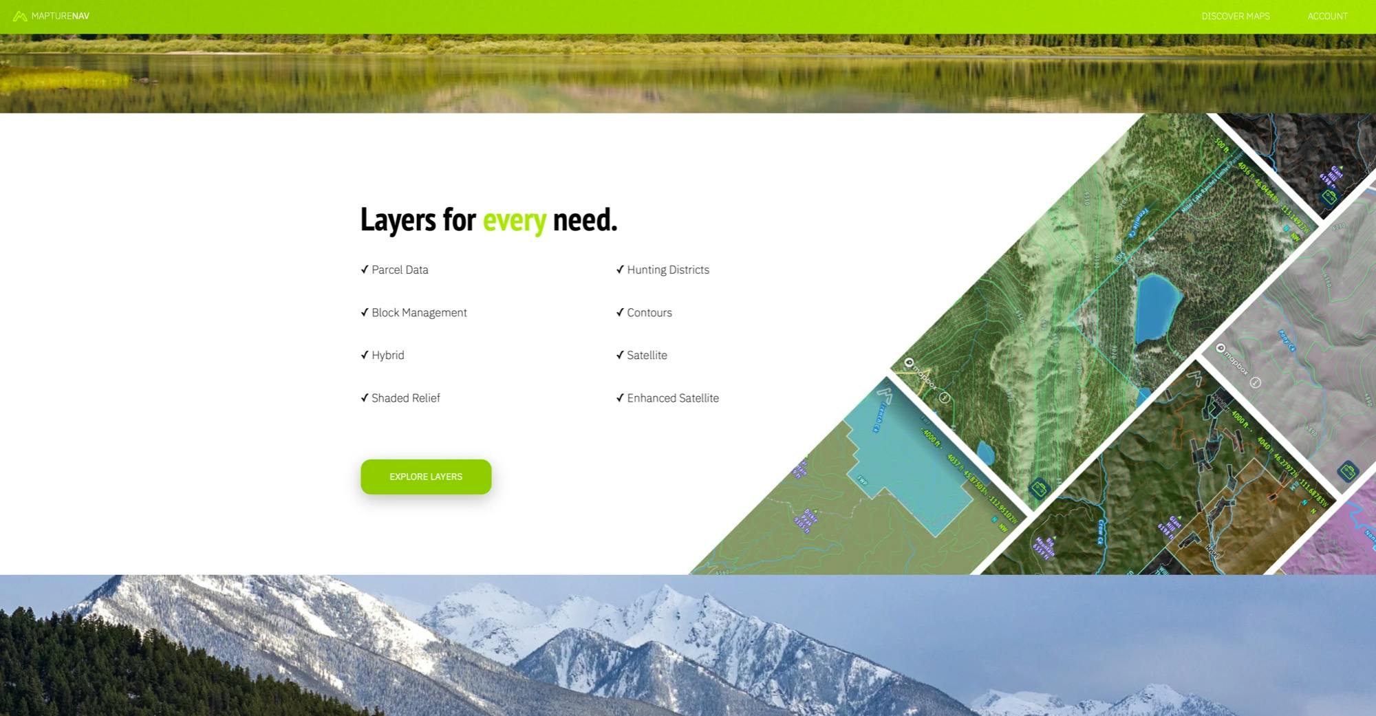 MaptureNav website home page layers section